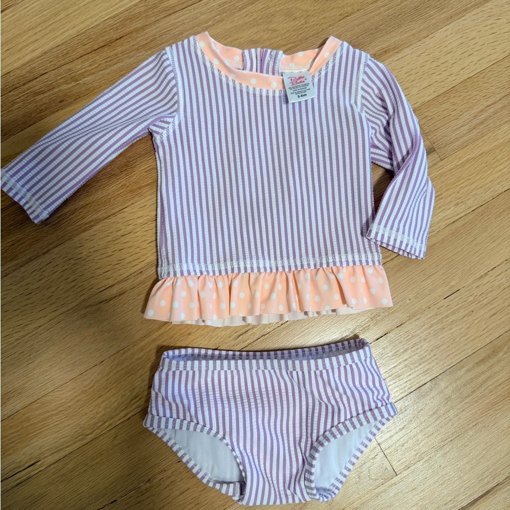 Ruffle Butts Purple & Peach Striped Rashguard Set